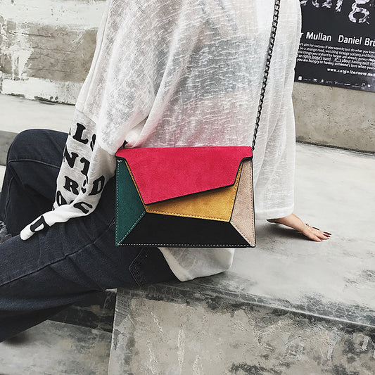 autumn new color personality stitching handbags simple shoulder diagonal package frosted small square bag