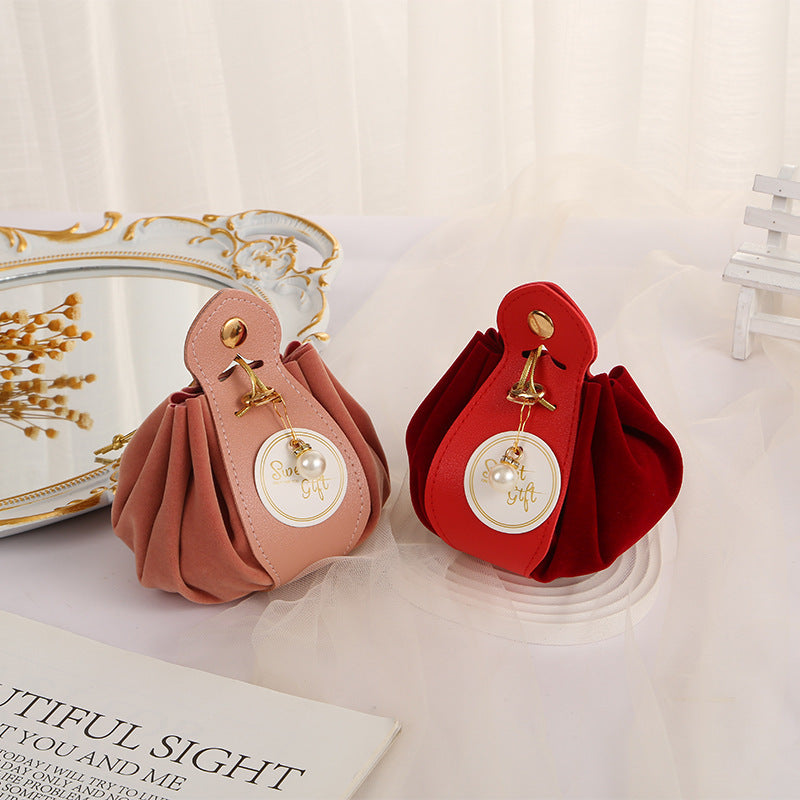 Wedding Candy Bag Flocking Free-folding Creative Drawstring Woven Handbag