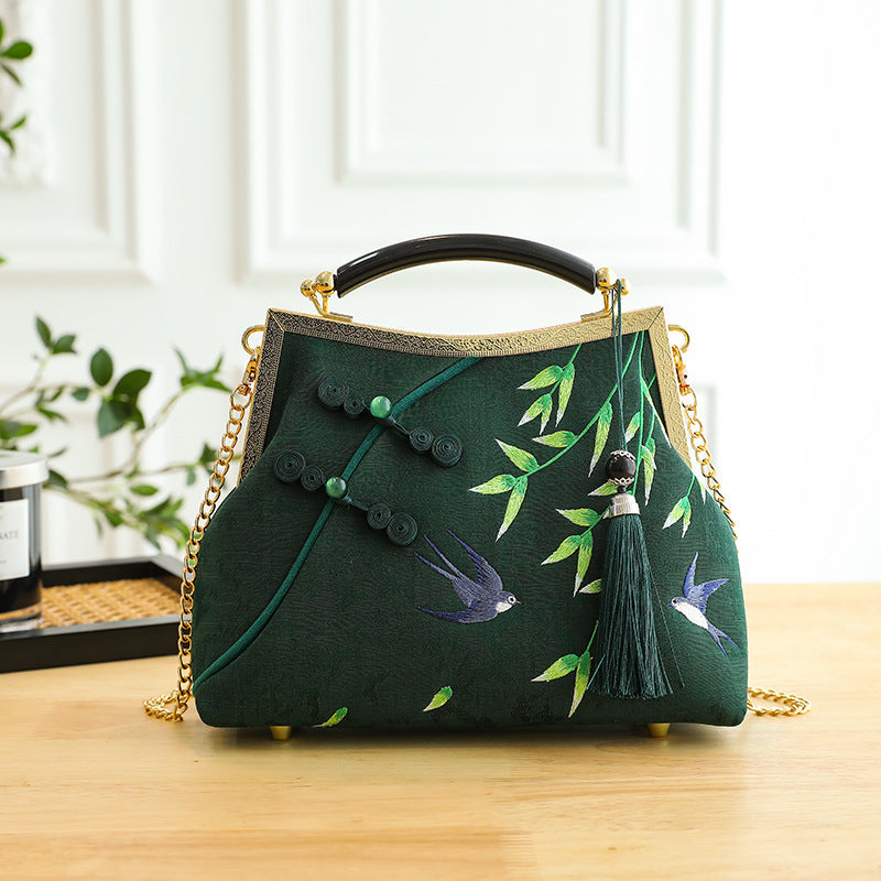 Lucky Bamboo Embroidery Handbags Women